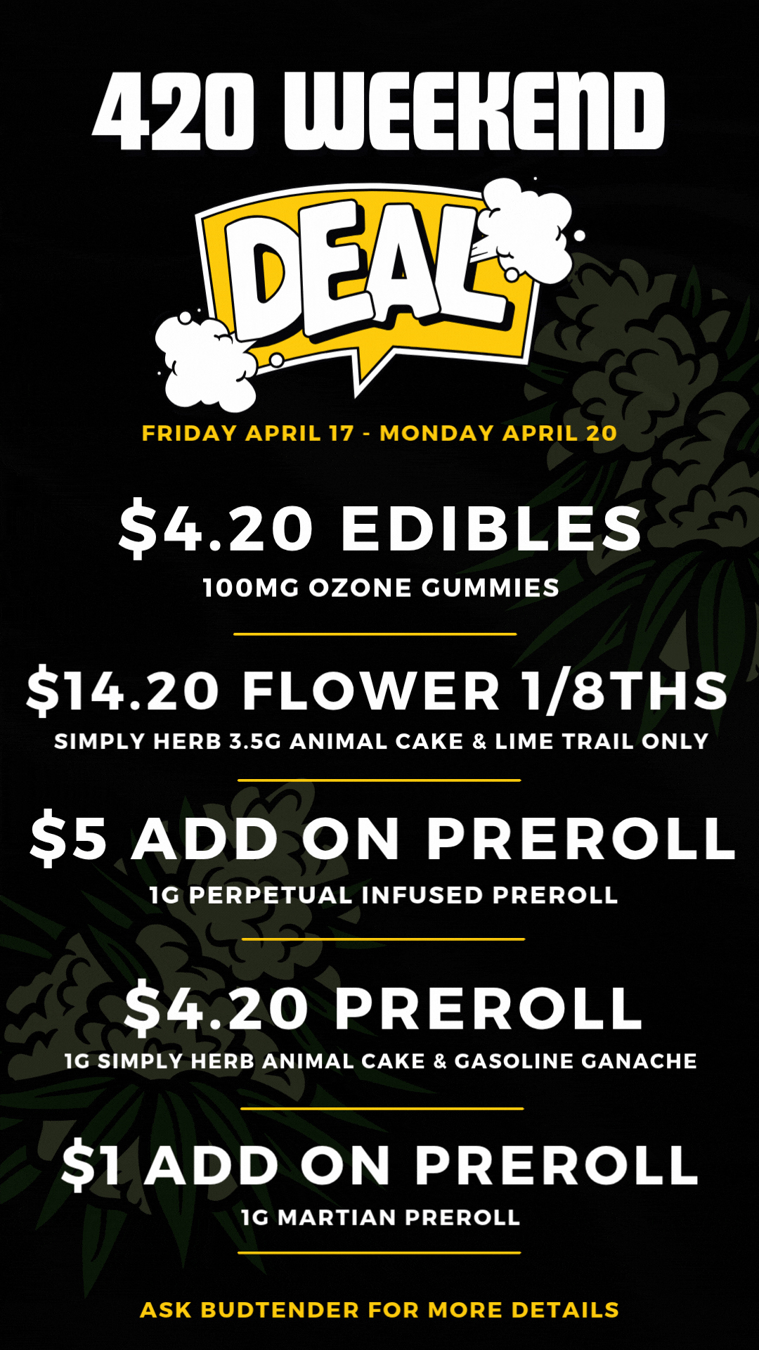 420 cannabis dispensary deals